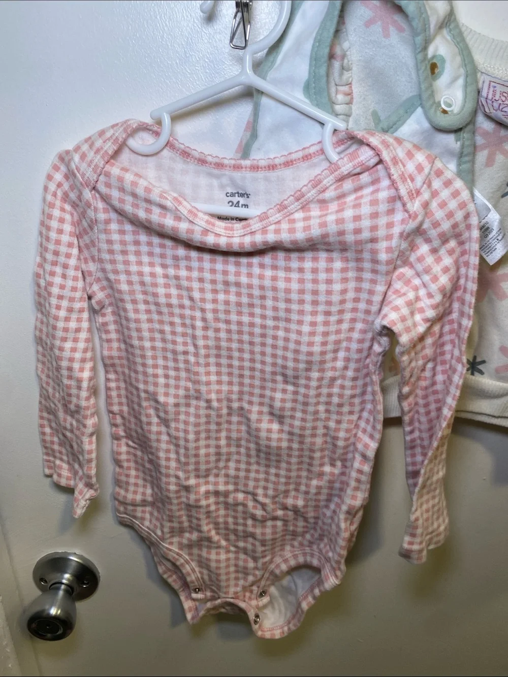 Carter's Pink Gingham Long-Sleeve Bodysuit, Just Lizzy Long Sleeve Top and Pjs